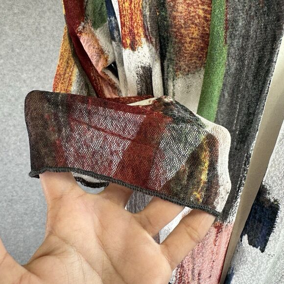 Ali Miles Black Red Geometric Artsy Abstract Shawl Neckline Cardigan Sheer Sz. S - Picture 5 of 14